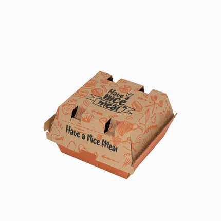 5" Printed Strong Corrugated Burger Box Optional Vented- 200 Pieces