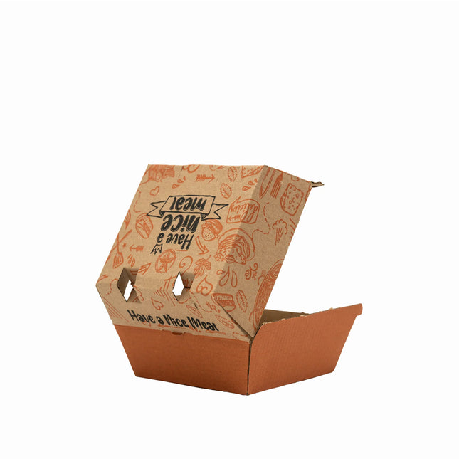 5" Printed Strong Corrugated Burger Box Optional Vented- 200 Pieces