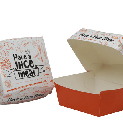 Medium Printed Cardboard Takeaway Burger Box - 200 pieces